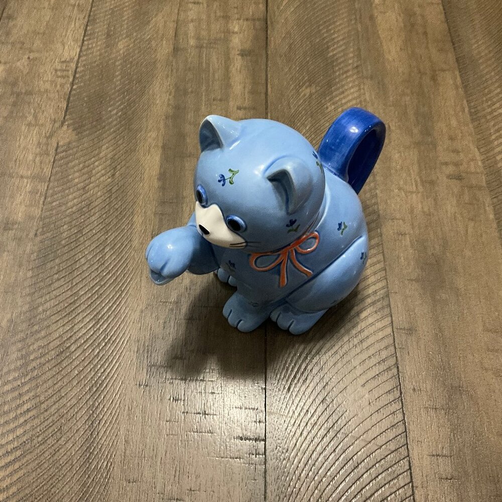 Vintage Otagiri Japan Blue Calico Kitten Cat 3D Raised Relief Teapot Coffee Tea